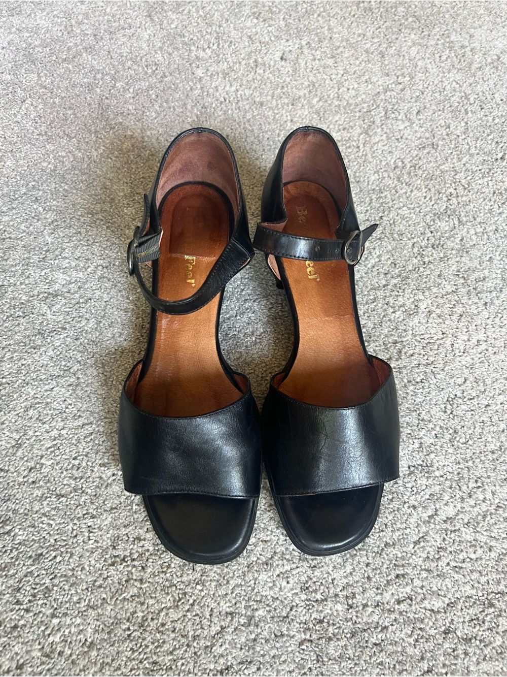Beautifeel Size 40 Block Heel Strappy Sandals Black Leather Slingback Open Toe - Picture 2 of 4